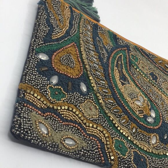NWT Beaded Boho Paisley Embellished Clutch Pouch - Picture 3 of 15